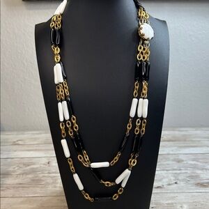 Vintage West Germany Milk Glass, Black Glass & Gold Chain Necklace